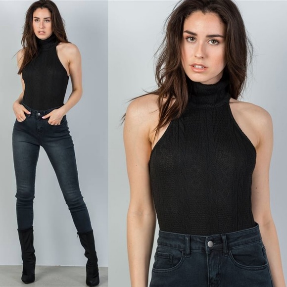 Luxe Label Tops - RESTOCKED! NAOMI CABLE KNIT SWEATER BODYSUIT black